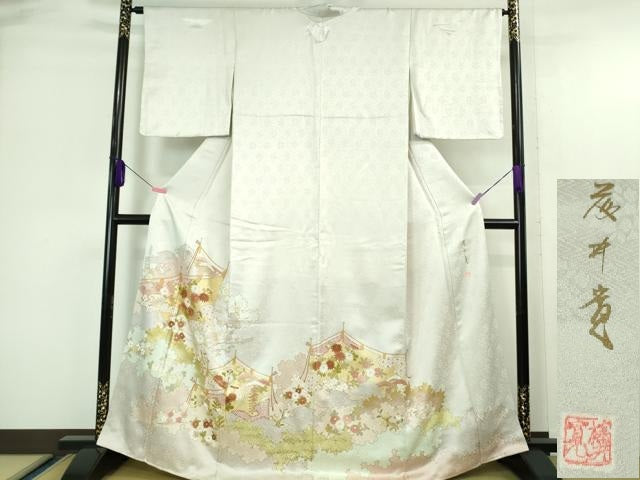 平和屋本店■極上 皇室献上作家 藤井寛 色留袖 駒刺繍 彩の宴 幔幕花文 桜色地 金彩 反端付き 逸品 未使用 DZAA6592kh5