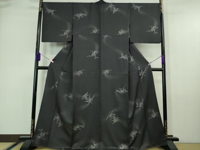 平和屋本店●極上 小紋 鳳凰 銀彩 青褐色地 逸品 DZAA6599kh5