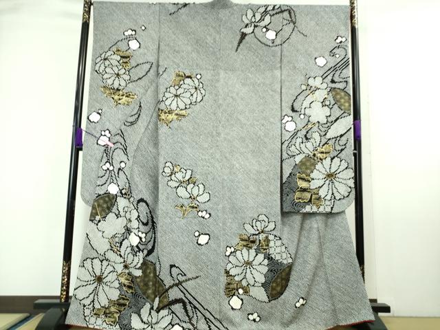 平和屋本店■極上 振袖 絞り 菊 黒地 金彩 逸品 DZAA6610kh5