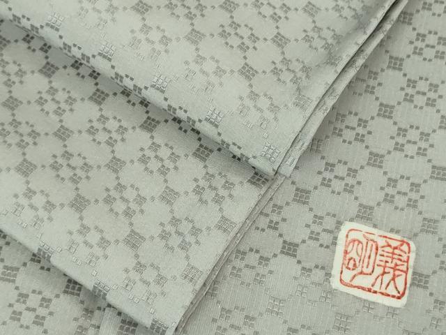 平和屋本店■極上 お召 花織 単衣 作家物 牡丹鼠色地 逸品 DZAA6618kh5