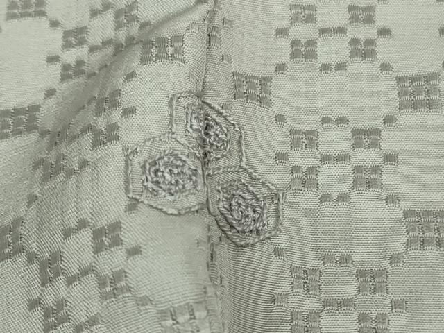 平和屋本店■極上 お召 花織 単衣 作家物 牡丹鼠色地 逸品 DZAA6618kh5