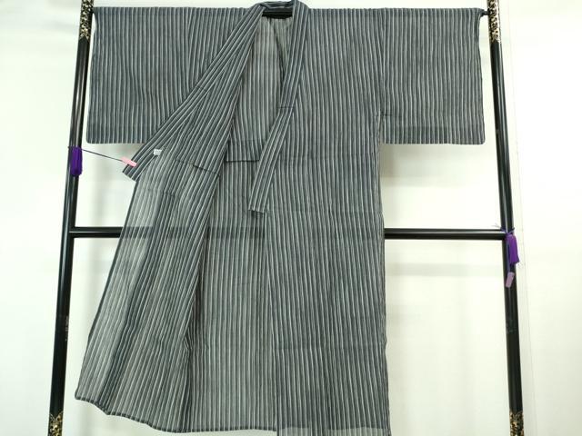平和屋本店■極上 男性 夏物 本場小千谷ちぢみ 縞 麻 反端付き 逸品 DZAA6621kh5