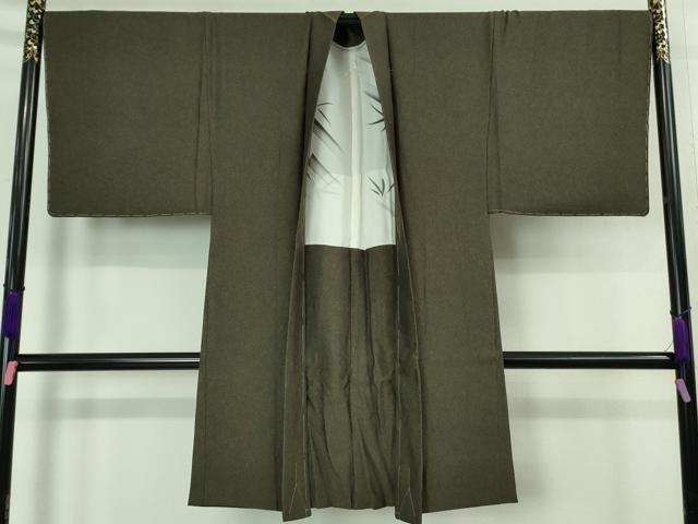 平和屋本店■極上 男性 長羽織 お召地 鮫小紋柄 黒×榛色 羽裏・笹竹 逸品 未使用 DZAA6630kh5