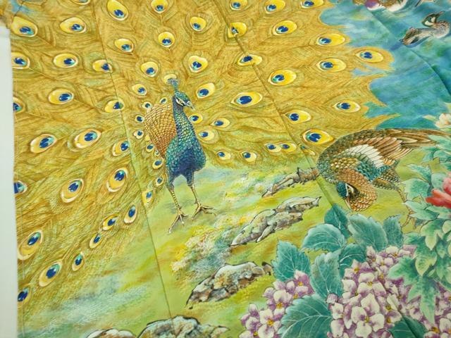平和屋本店■極上 振袖 手描き 孔雀 尾長鳥 鴛鴦 花 仮絵羽 逸品 未使用 DZAA6650kh5
