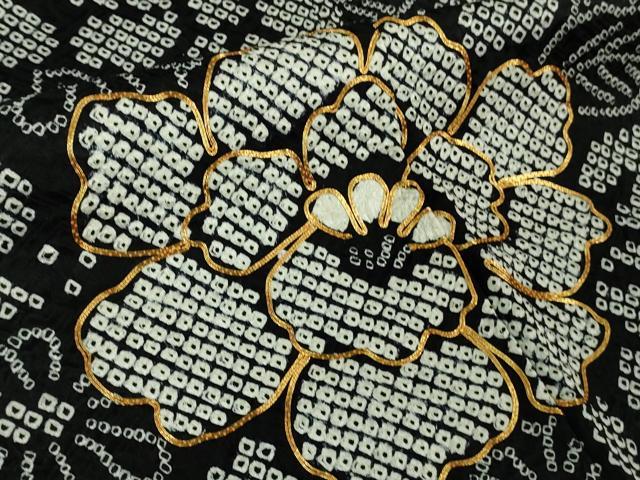 平和屋本店■極上 振袖 駒刺繍 絞り 吉祥花文 黒地 逸品 DZAA6661kh5