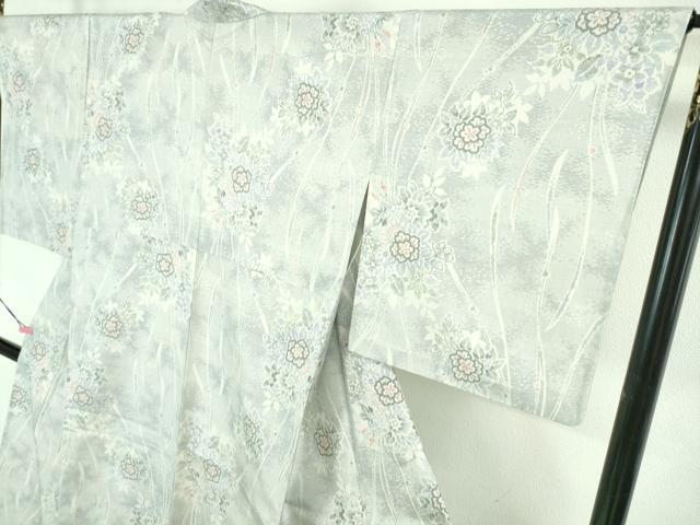 平和屋本店▽極上 白紬 単衣 草花文 逸品 DZAA6667kh5