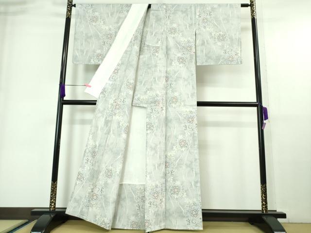 平和屋本店▽極上 白紬 単衣 草花文 逸品 DZAA6667kh5