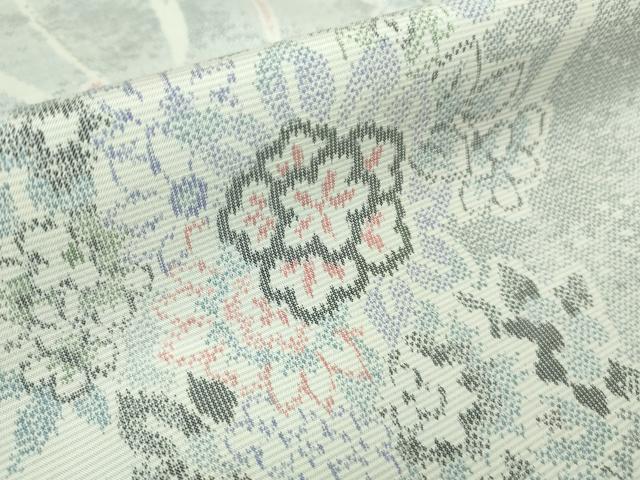 平和屋本店▽極上 白紬 単衣 草花文 逸品 DZAA6667kh5