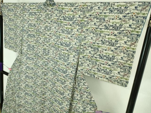 平和屋本店■最高級 城間栄順 本場琉球紅型 小紋 花鳥風景 絹鼠色地 参考資料付き 逸品 DZAA6671kh5