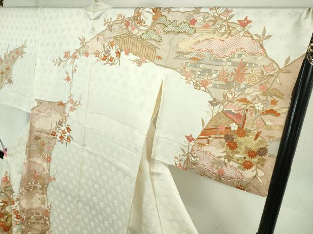 平和屋本店■極上 訪問着 単衣 駒刺繍 風景吉祥花文 象牙色地 金彩 ますいわ屋扱い 逸品 DZAA6676kh5