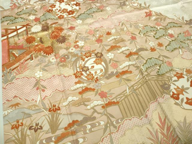 平和屋本店■極上 訪問着 単衣 駒刺繍 風景吉祥花文 象牙色地 金彩 ますいわ屋扱い 逸品 DZAA6676kh5