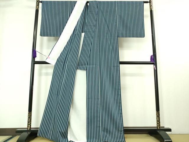 平和屋本店▽極上 お召 単衣 縞 証紙付き 逸品 DZAA6687kh5