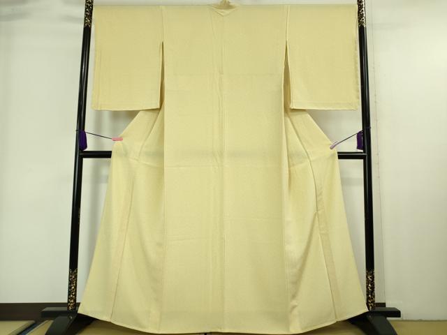 平和屋本店■極上 小紋 単衣 桜尽くし 女郎花色地 反端付き 逸品 未使用 DZAA6691kh5