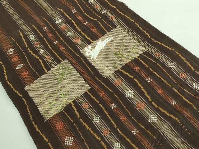 平和屋着物■極上 夏物 八寸名古屋帯 刺繍 紬地 兎 逸品 DZAA6730kh5