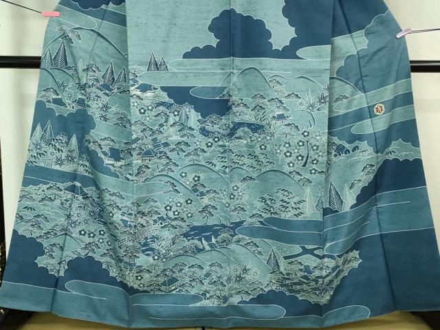 平和屋本店■極上 和染紅型 栗山紅型 栗山吉三郎 石川県指定無形文化財 牛首紬 白山工房 手織り 訪問着 風景花文 逸品 DZAA6810kh5