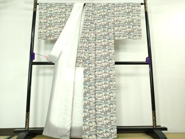 平和屋本店■最高級 城間栄順 本場琉球紅型 青山みとも 小紋 風景花文 反端付き 逸品 DZAA6824kh5