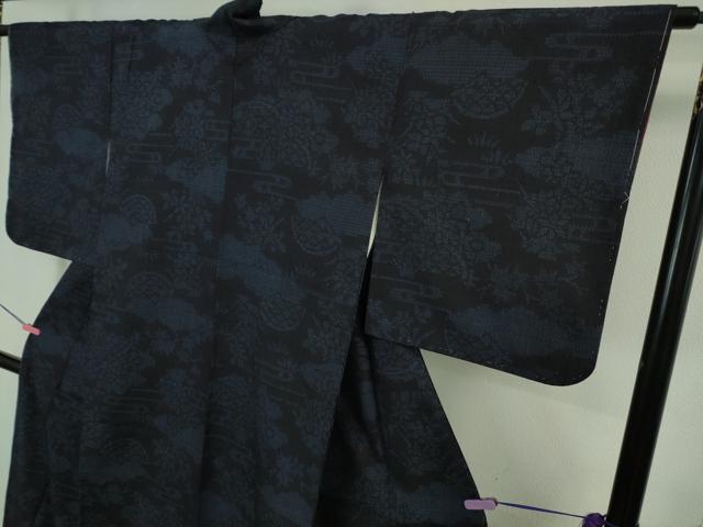 平和屋着物■極上 結城紬 奥順謹製 はたおり娘 手緒里 80亀甲 籬花文 濃紺地 証紙付き 逸品 未使用 DZAA6850kh5