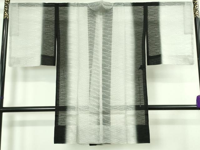 平和屋着物▽極上 道中着 オーガンジー スリーシーズン 春夏秋 塵除け ロング丈 刺繍 斜線花文 暈し染め 逸品 未使用 DZAA6868kh5