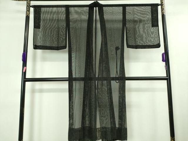 平和屋着物▽極上 道中着 スリーシーズン 塵除け ロング丈 紗 枝垂れ柳 黒地 逸品 DZAA6870kh5