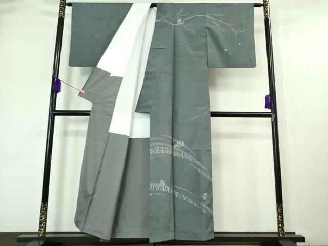 平和屋着物●極上 石川県指定無形文化財 牛首紬 白山工房 手織り 刺し子 総刺繍 ふくろう 梟 逸品 DZAA6884kh5