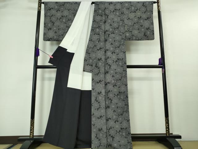 平和屋着物■極上 重要無形文化財 人間国宝 中村勇二郎 江戸小紋 川端柄 藍鉄色地 鬼しぼ縮緬 逸品 DZAA7058kh5