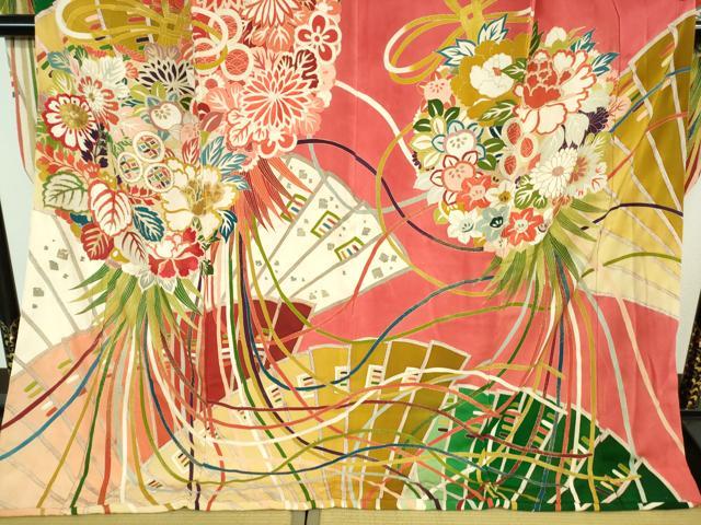 平和屋本店■極上 アンティーク 大正ロマン 振袖 駒刺繍 檜扇花薬玉 金彩 逸品 DZAA7079kh5