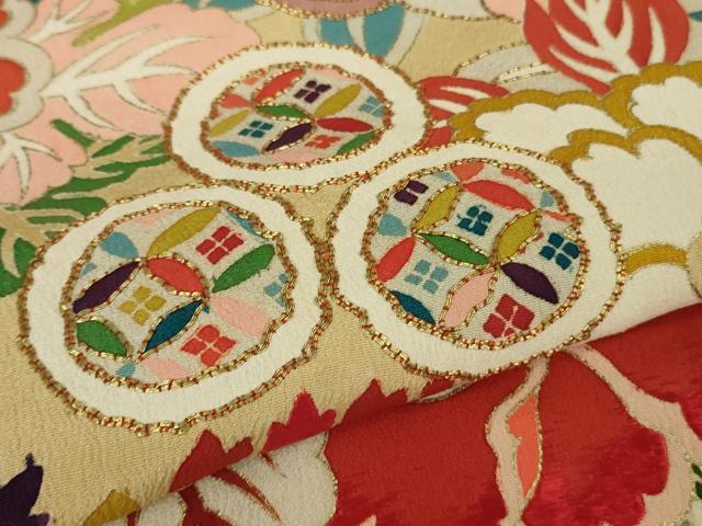 平和屋本店■極上 アンティーク 大正ロマン 振袖 駒刺繍 檜扇花薬玉 金彩 逸品 DZAA7079kh5