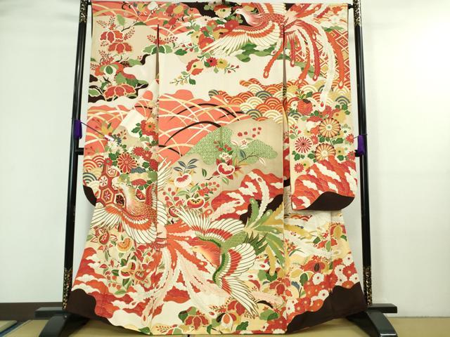 平和屋本店●極上 アンティーク 大正ロマン 振袖 刺繍 鳳凰吉祥花文 金糸 逸品 DZAA7084kh5