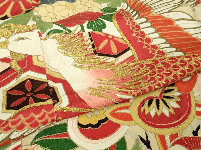 平和屋本店●極上 アンティーク 大正ロマン 振袖 刺繍 鳳凰吉祥花文 金糸 逸品 DZAA7084kh5