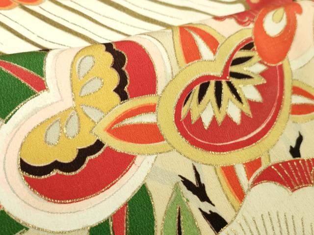 平和屋本店●極上 アンティーク 大正ロマン 振袖 刺繍 鳳凰吉祥花文 金糸 逸品 DZAA7084kh5