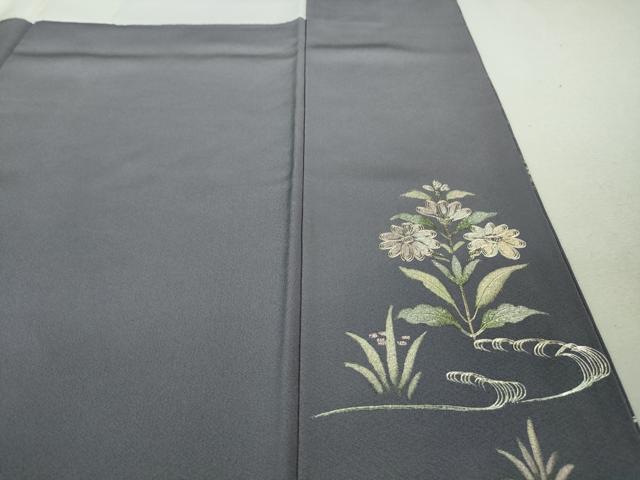平和屋本店■極上 金彩友禅 卓越技能者・名工・和田光正 訪問着 白鳥 舞蝶花文 藤鼠色地 暈し染め 金銀彩 逸品 DZAA7096kh5