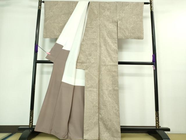 平和屋本店■極上 本場結城紬 重要無形文化財 織元 久保谷啓治 100亀甲 花唐草文 白茶色地 証紙付き 逸品 DZAA7124kh5