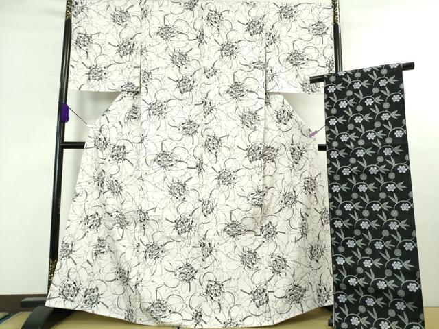 平和屋着物●極上 森英恵・HANAE MORI 小紋・名古屋帯セット 花 桜色地 やまと誂製 洗える着物 逸品 DZAA7144kh5