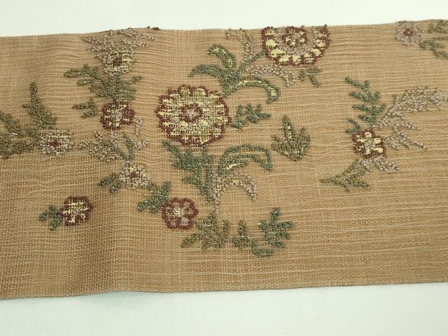 平和屋本店■極上 銀座もとじ 相良刺繍 総刺繍 九寸名古屋帯 スリーシーズン帯 ペイズリー花文 朽葉色地 たとう紙付き 逸品 DZAA7155kh5