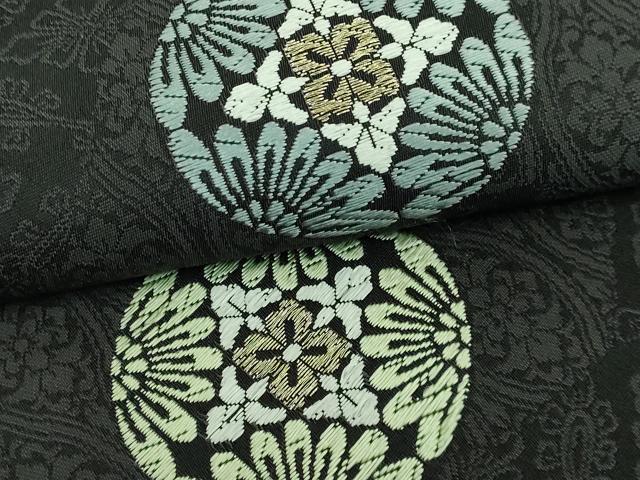平和屋着物■極上 九寸名古屋帯 唐織 正倉院花丸文 黒地 金糸 逸品 DZAA7218kh5