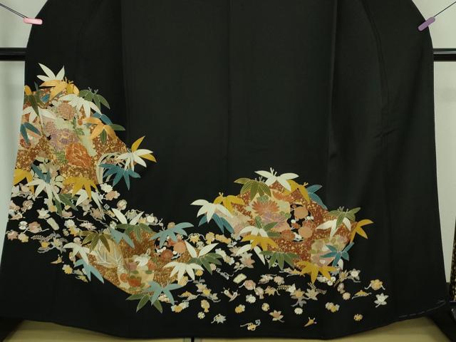 平和屋本店■極上 創業460年・千總 黒留袖 駒刺繍 宝尽くし笹花文 金彩 三越扱い 逸品 DZAA7250kh5
