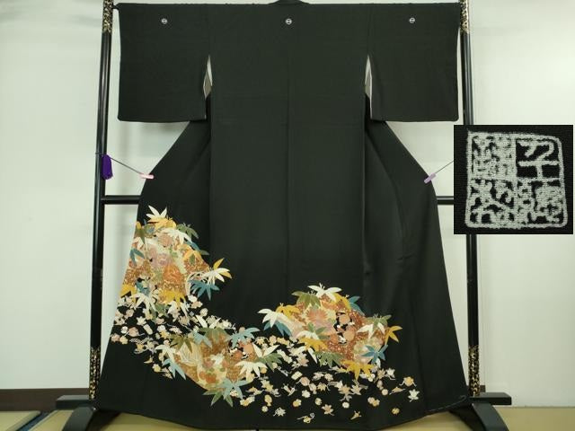 平和屋本店■極上 創業460年・千總 黒留袖 駒刺繍 宝尽くし笹花文 金彩 三越扱い 逸品 DZAA7250kh5