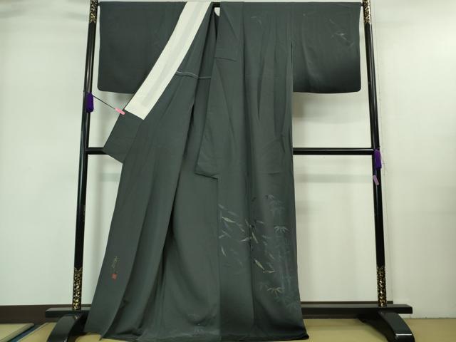平和屋着物■極上 ファッションデザイナー コシノジュンコ 訪問着 単衣 刺繍 笹竹文 褐色地 金糸 逸品 DZAA7279kh5