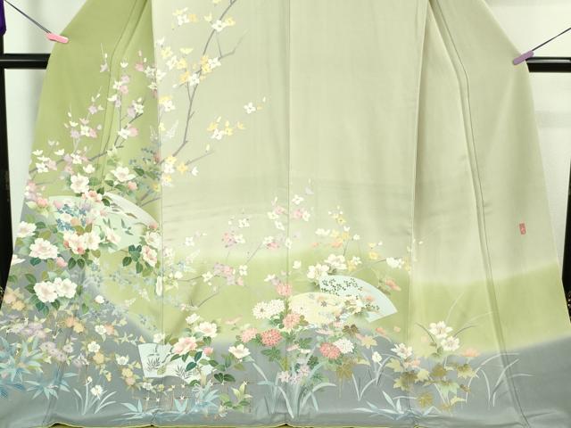 平和屋本店■極上 訪問着 友禅 作家物 地紙吉祥花鳥文 暈し染め ロング丈 逸品 DZAA7284kh5