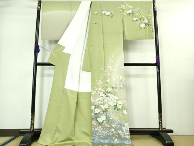 平和屋本店■極上 訪問着 友禅 作家物 地紙吉祥花鳥文 暈し染め ロング丈 逸品 DZAA7284kh5
