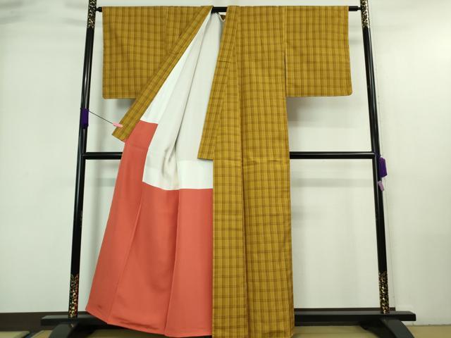 平和屋本店■希少 足高貴 本場黄八丈 綾織 手織 伝統工芸士 西條謹一 佐々木妙子 格子 証紙付き 逸品 未使用 DZAA7292kh5