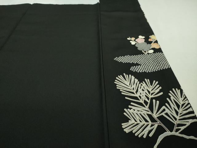 平和屋着物■極上 訪問着 友禅 駒刺繍 宝尽くし 松竹梅 黒地 金彩 逸品 未使用 DZAA7304kh5