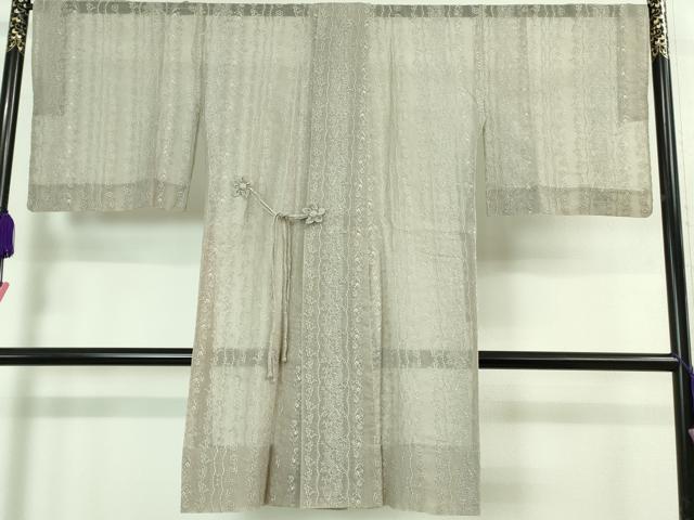 平和屋着物▽極上 道中着 オーガンジー スリーシーズン 春夏秋 塵除け ロング丈 花唐草地紋 灰白色 染の近江謹製 逸品 DZAA7309kh5
