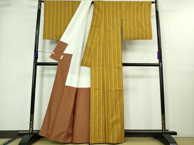 平和屋本店■極上 本場黄八丈 まるまなこ 紬 手織 縞 佐々木倫子作 証紙付き 逸品 DZAA7347kh5