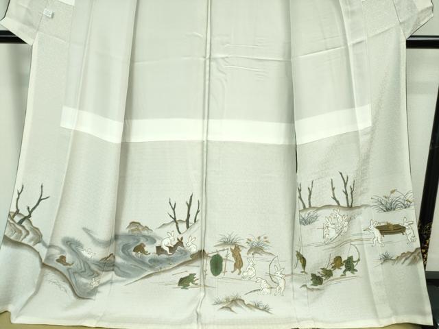 平和屋着物●極上 訪問着 紗袷 鳥獣戯画 手描き 蝉色地 金彩 反端付き 逸品 DZAA7359kh5