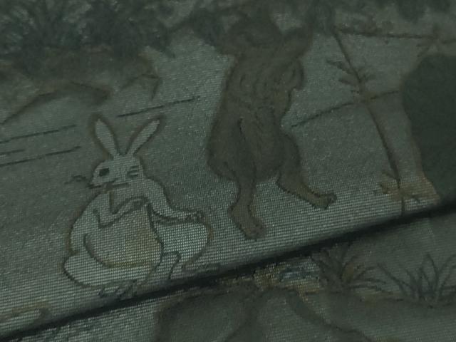平和屋着物●極上 訪問着 紗袷 鳥獣戯画 手描き 蝉色地 金彩 反端付き 逸品 DZAA7359kh5