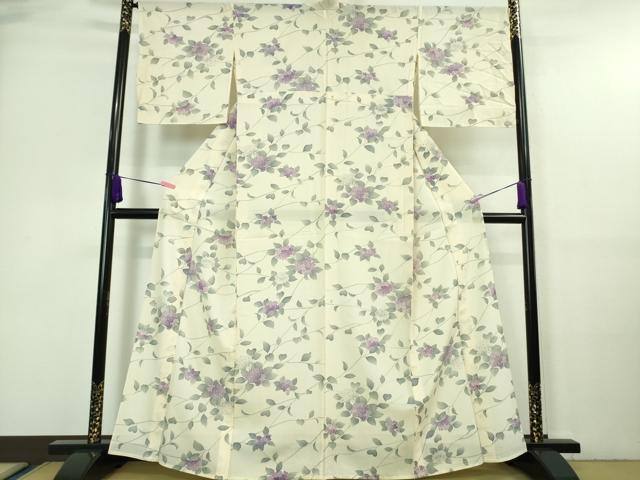 平和屋着物■極上 夏物 小紋 絽 紫陽花 あじさい 象牙色地 逸品 DZAA7388kh5