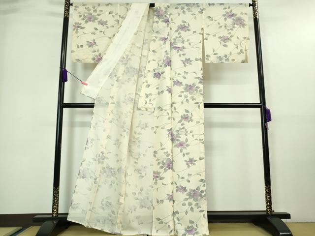 平和屋着物■極上 夏物 小紋 絽 紫陽花 あじさい 象牙色地 逸品 DZAA7388kh5