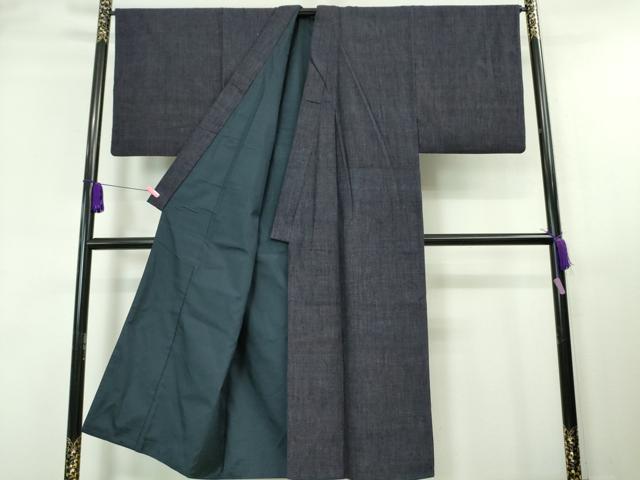 平和屋着物■極上 男性 本場結城紬 重要無形文化財 アンサンブル 長羽織 杢 濃藍色 逸品 DZAA7418kh5