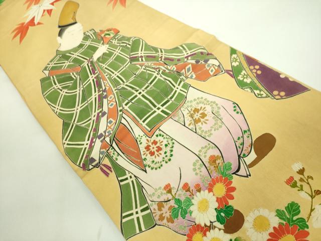 平和屋本店●希少 アンティーク 大正ロマン だらり帯 芸姑 舞妓 人物花文 手描き 金彩 玉蜀黍色地 逸品 DZAA7444kh5